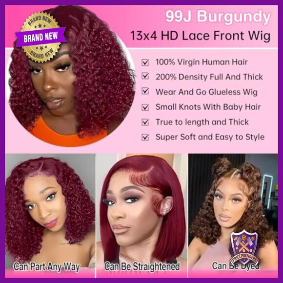 13x4 Lace Front Wig Human Hair Deep Curly Bob 200% Density Pre Plucked main image 4